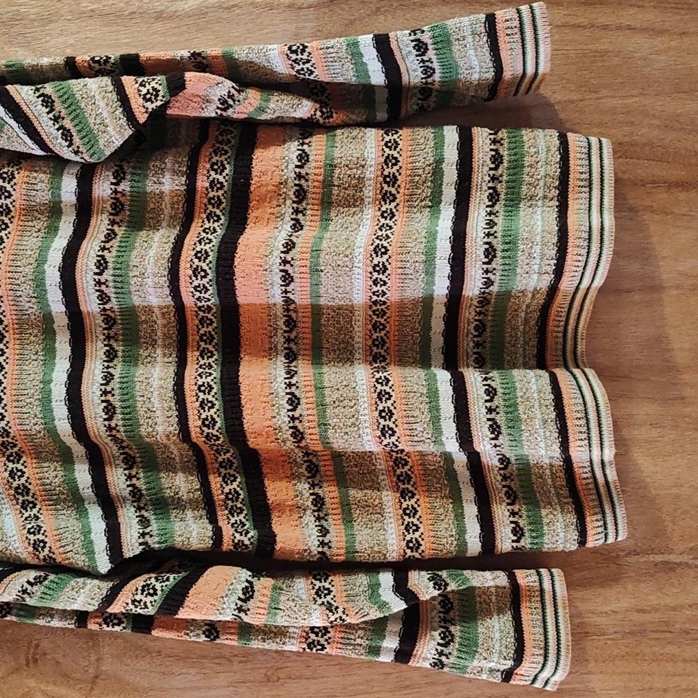 Vintage B-Young Denmark Womens Grandpa Sweater Peach Brown Green Cotton Blend 2X - Picture 9 of 11